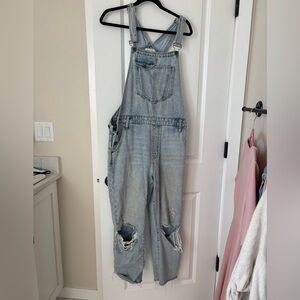 Women's Distressed Denim Overalls